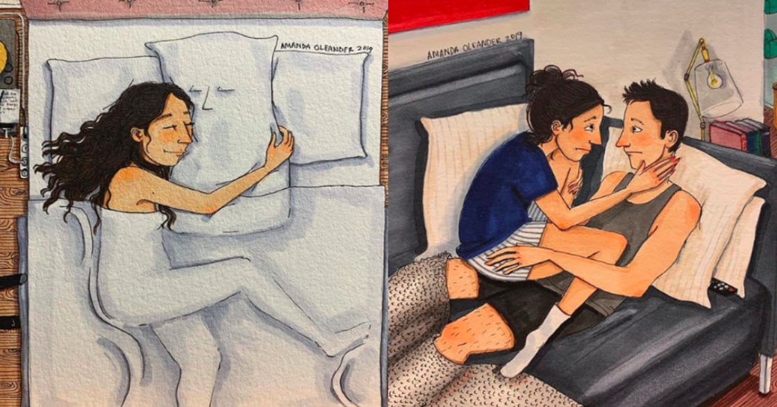 「抱著枕頭，假裝是你陪我入睡」美國遠距離情侶插畫集：愛有甜蜜也有心碎