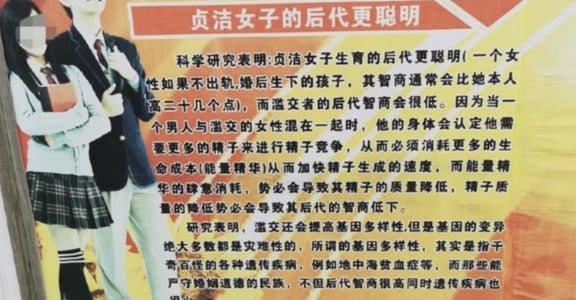 「貞潔女子的後代更聰明」河南宣傳海報引發爭議