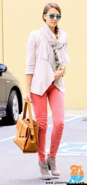 jessica alba in colored denim coral