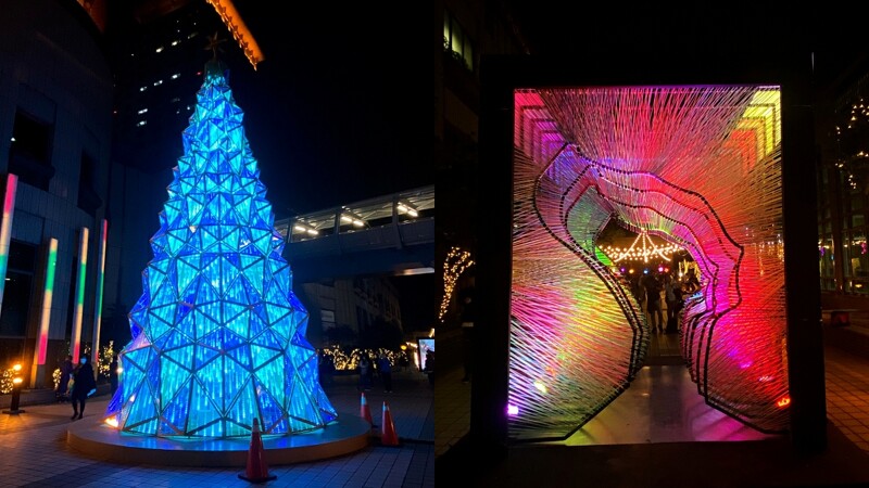 環狀燈區「城市伸展台」實拍，左《光合作用》、右《Queen》
