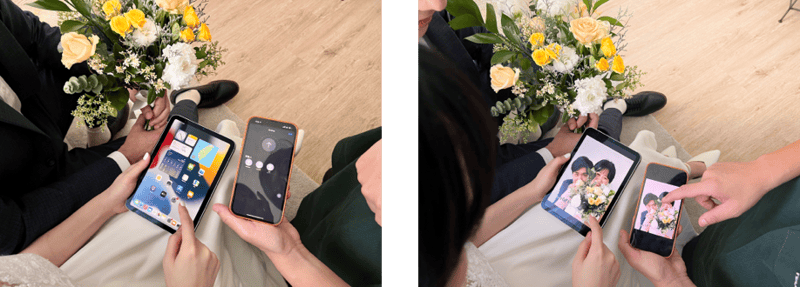 夫妻用 Apple 手機拍婚紗照。