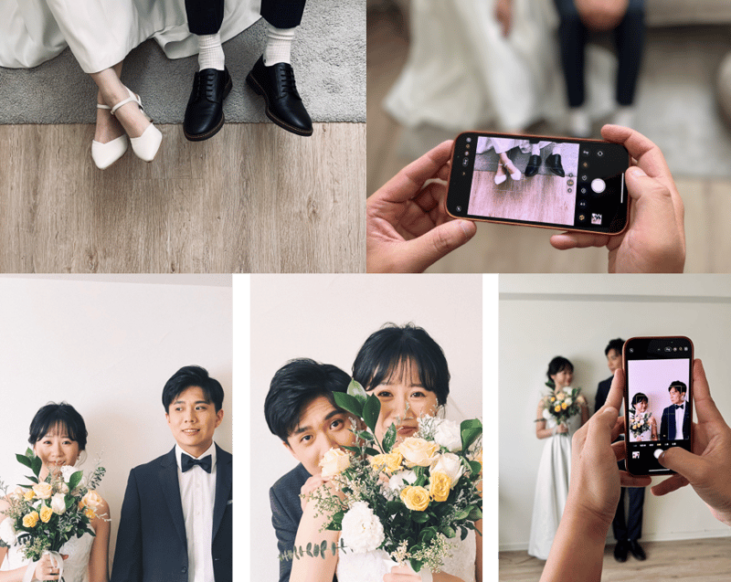 夫妻用 Apple 手機拍婚紗照。