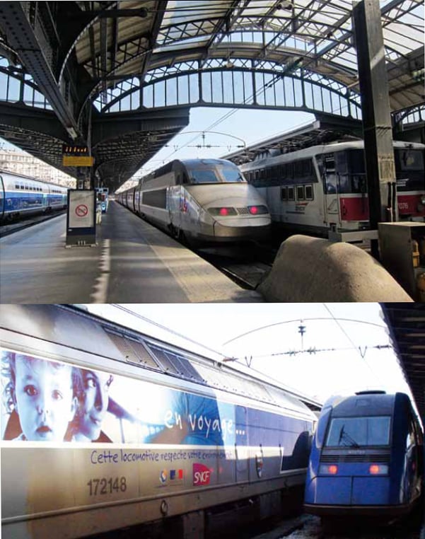 TGV 高鐵列車 停泊在車站內的TGV 高鐵列車，高科技的流線外型和風格古典的車站空間，相互激盪出一種超現實的違和感。