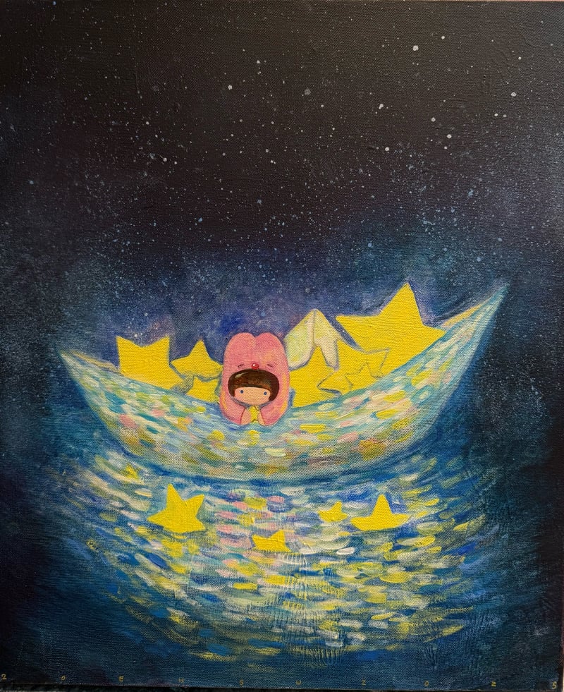 畫作資訊:《星光之舟》徐主音,2025,壓克力顏料